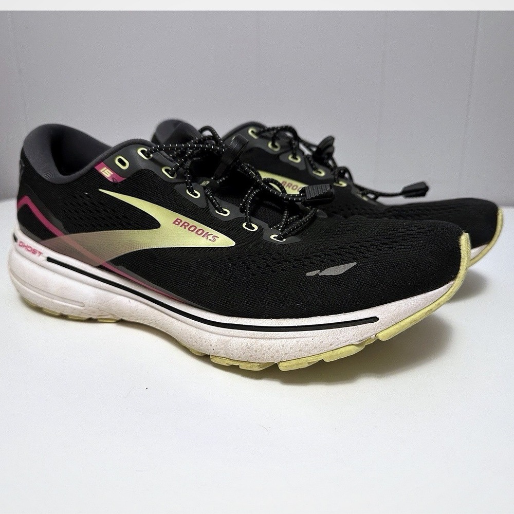 Brooks Ghost 15 Women's Size 10.5 Road Running Shoes Black/Green W/ Lock Laces